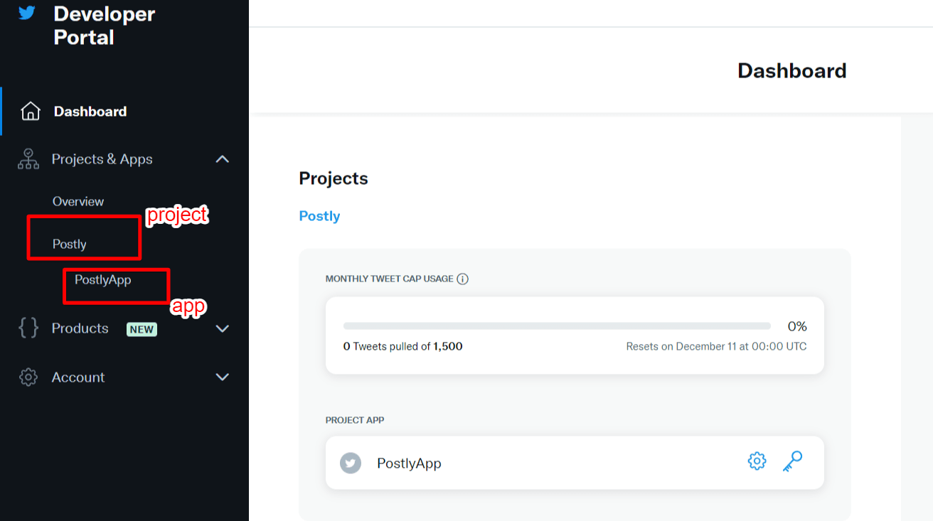 Twitter setup - Project and App