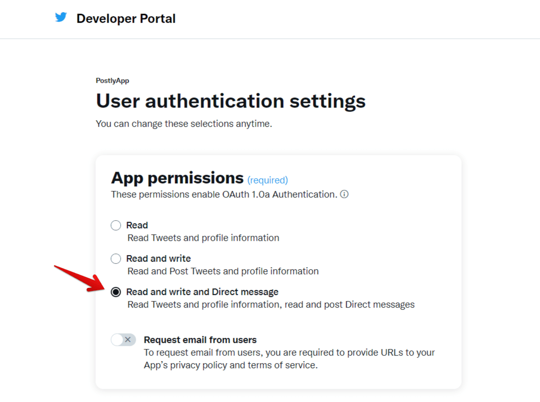 Twitter setup - Read/Write Setting