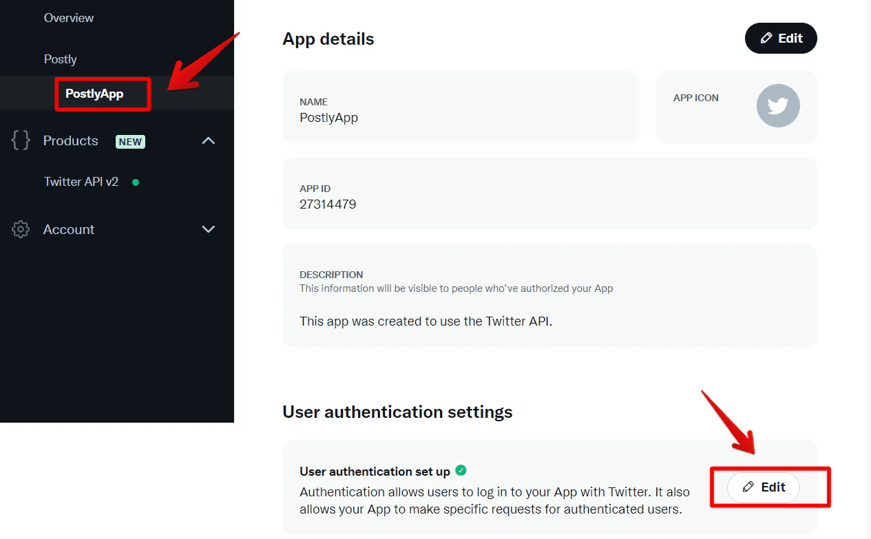 Twitter setup - App Authentication