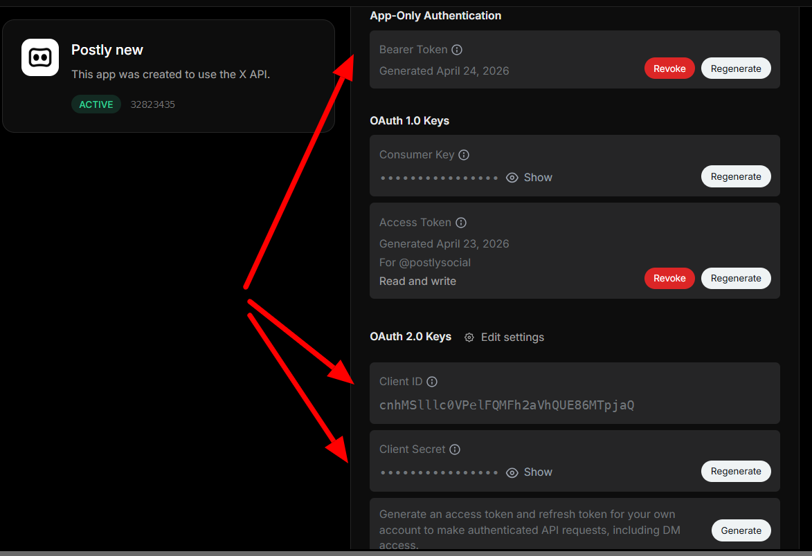 Copy your generated credentials